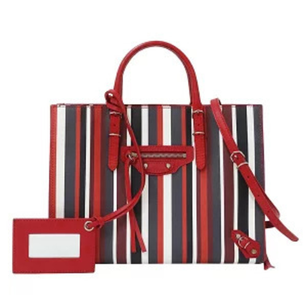 Balenciaga Bag Handbag Shoulder Paper Leather Red Striped